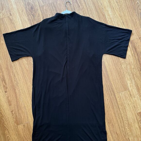 Chicos Women Midi Dress 3 XL/16 Black Mock Neck Short Sleeves Fully Lined Slits - Picture 7 of 12